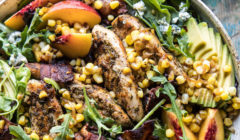 Rosemary Chicken, Caramelized Corn and Peach Salad